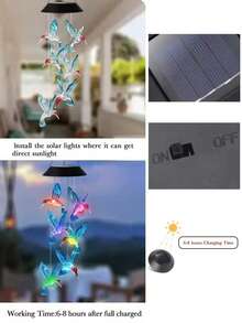 2/1pc Colorful Hummingbird Solar Wind Chime Lamp IP44 Light Control Sensor - Suitable For Various Scenarios Such As Villas, Courtyards, Balconies, Terraces, Homestays, Outdoor Camping, Wedding Decorations, Etc., Providing Excellent Lighting Ambiance. - IP44 - View 10