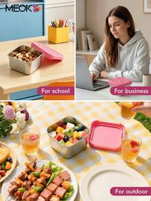 Meoky 3pcs 8oz Stainless Steel Snack Containers With Silicone Lids, Leak-Proof Small Food Storage Boxes, Reusable Metal Lunch Boxes For Snacks, Meal Prep, Travel & Picnic - Pink*3-piece Set - View 9