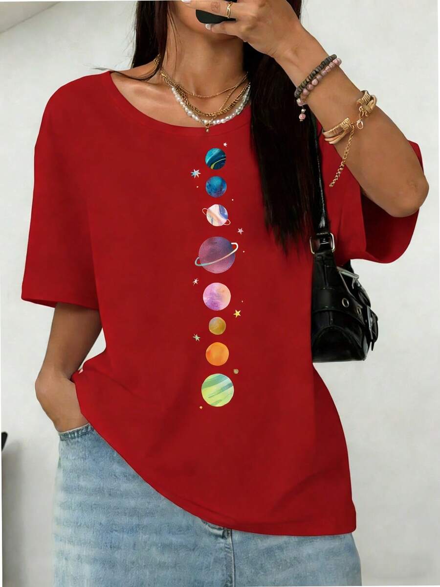 Camiseta con Estampado de Galaxia Vibrante - Rojo - Ver 1