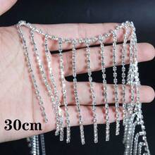 Rhinestone Tassel Beaded Ribbon Diamond Tassel Chain Belt Denim Clothing Accessories DIY Decor - Silver - View 10