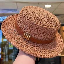 1 Peça Chapéu de Balde Francês Dobrável para Verão, Design Vazado Respirável, Estilo Minimalista Elegante, Adequado para Viagem, Praia, Parque, Atividades ao Ar Livre - Multicolorido - Visão 12