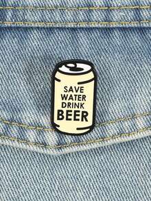 1pc "SAVE WATER DRINK BEER" Enamel Lapel Pin, Creative Funny Beer Can Text Design Brooch, Unisex Fashion Accessory, Gift For Friends - Apricot - View 5