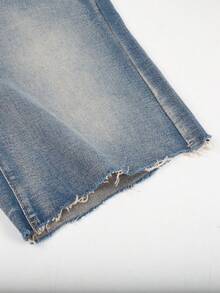 Quần short denim nữ dáng nhỏ nhắn phong cách Y2K, túi xéo cổ điển, ống rộng, dài đến đầu gối, thích hợp mặc hàng ngày và đi nghỉ mát mùa hè. - Màu xanh cổ điển - Xem 5