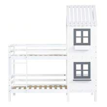 [29590567WAA] Bunk Bed With Handrail And Window, House-Style Bed, Children's Bed With Fall Protection And Railing, Pine Structure, White (90x200cm) [29590567WAA] - White - View 6
