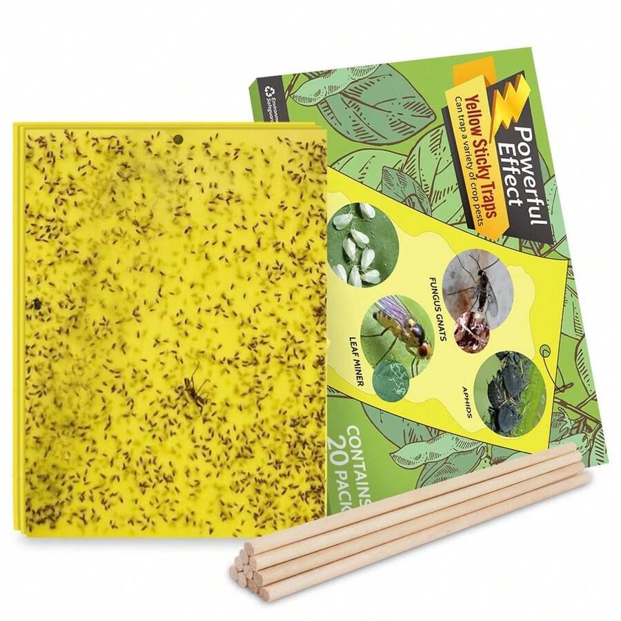 Kensizer 20-Pack Fruit Fly Trap, Yellow Sticky Gnat Traps Killer For Indoor/Outdoor Flying Plant Insect Like Fungus Gnats, Whiteflies, Aphids, Leaf Miners - 6x8 In, Twist Ties Included - 20-Pack - 查看 1