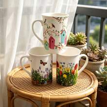 1 pieza Taza de porcelana de hueso fina de 400ml, 5 diseños de patrones florales, adecuada para uso diario o como regalo para amigos - Multicolor - Ver 8