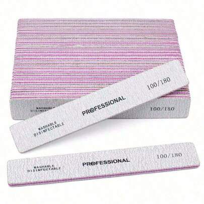 Bộ 25/50 chiếc dũa móng tay hình chữ nhật chuyên nghiệp, kèm theo miếng mài móng tay độ nhám 100/180.