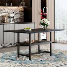 Rectangular Black Industrial Dining Table Measuring 160 * 90 * 76 Cm For 4-6 People With A Versatile Storage Shelf For Living Room, Kitchen And Dining Room - 黑色 - 查看 4