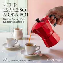 Ấm pha cà phê Moka kiểu 3 tách, Ấm Moka dùng được trên bếp ga, bếp điện, Ấm pha cà phê kiểu Ý cổ điển, Ấm pha espresso trên bếp, Ấm cắm trại pha được 3 tách espresso 5 oz - Cốc 4.4 oz - Nhiều màu - Xem 6