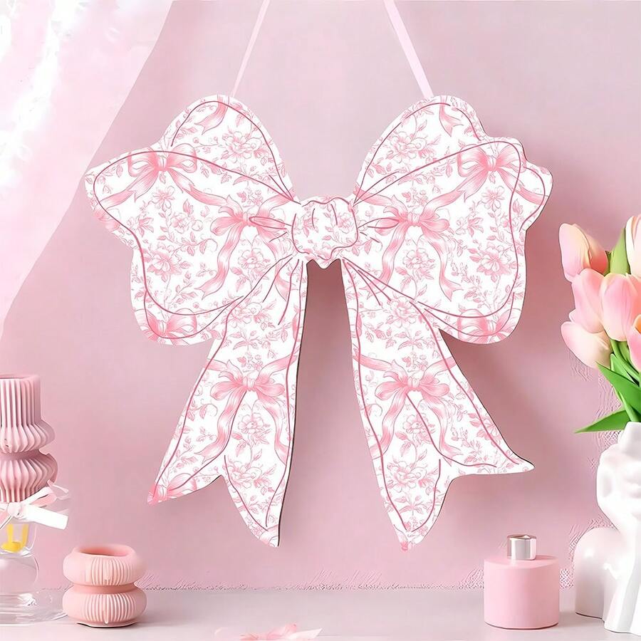 1/2件装 Coquette 粉色蝴蝶结木质挂牌墙饰,带有“放松”字样,适用于浴室、客厅、卧室、家居、婚礼装饰 - 木掛件 - 查看 1