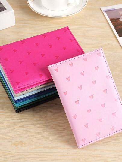 1pc Heart Print Passport Holder, Protective Passport Cover, Portable Travel Card Bag