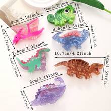 1/6 piezas Pinzas de pelo de acetato elegantes y lujosas con diseño de dinosaurio animal Tiranosaurio Rex, adecuadas para uso diario, viajes, cumpleaños - Multicolor - Ver 5