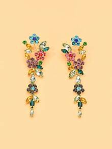 STONEFANS 2 Buah Anting Bunga Berukuran Besar dengan Rhinestone, Aksesori Unik dan Personal untuk Wanita yang Sepenuhnya Bertabur Rhinestone - Emas - View 6