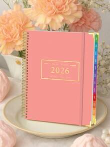 2026年周/月计划本，带标签页，高品质螺旋装订A5尺寸，2026年7月至12月，厚纸耐用硬封面，适用于工作、学习、家庭规划、预约安排、目标追踪，办公用品 - 粉紅色 - 查看 5