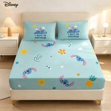 Bộ 3 món Disney Lazy Stitch họa tiết hoa dứa, ga trải giường và 2 vỏ gối, màu xanh nhạt ấm áp, tạo cảm giác thư giãn cho phòng ngủ. - Bộ ga trải giường vừa vặn - Xem 2