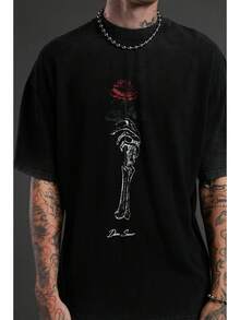 DARCSPORT American-Style  Retro T-Shirt For Couples, Men's Top, Pure Cotton Loose-Fit Round-Neck T-Shirt - 黑色 - 查看 8