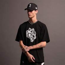 DARCSPORT American-Style  Retro T-Shirt For Couples, Men's Top, Pure Cotton Loose-Fit Round-Neck T-Shirt - T05黑色 - 查看 10