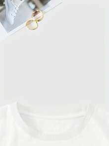 Casual Round Neck Short-Sleeved T-Shirt, Letter Print, 100% Cotton, New Summer Collection For Women. - White - View 4