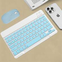 轻巧便携的无线蓝牙键盘鼠标套装，兼容iPad平板电脑（iOS 13+）、平板电脑和安卓手机/平板电脑。内置150毫安时可充电电池。 - 查看 12