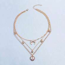 1PC Long Crystal Necklace, Heart Moon Pendant Choker, Luxury Women's Collarbone Chain - X1437 - 查看 7