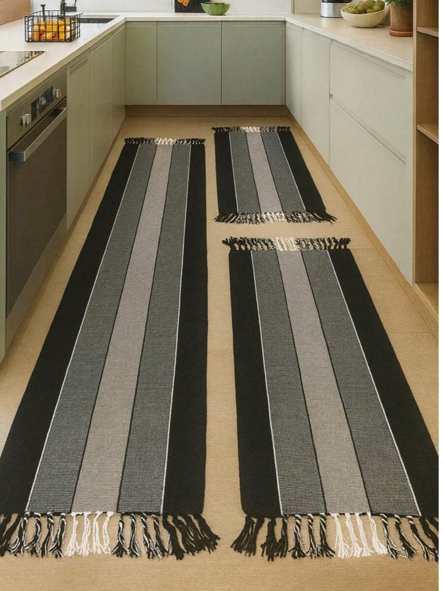 Kitchen Mat Set 3 Pieces: Runner + 2 Mats - Đen và trắng - Xem 1