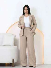 Elegant Blazer And Pants Set In Louis Twill - Beis - Ver 1