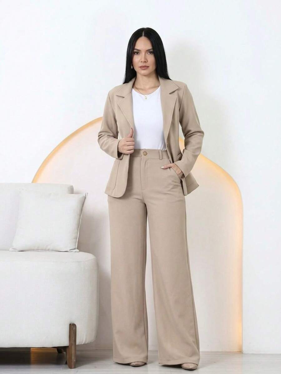 Elegant Blazer And Pants Set In Louis Twill - Beis - Ver 1