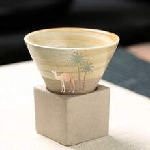 1件套沙漠骆驼日式复古厚陶瓷杯，锥形咖啡/茶杯带碟套装 - 彩色 - 查看 12