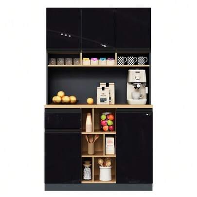 Modern White Kitchen Cabinet, 105 * 45 * 185 Cm, Ideal As A Sideboard Or Buffet. Features High-Gloss Doors, Metal Handles, Adjustable Shelves, Drawers, Open Storage Space, And An Anti-Tip Device. Suitable For Kitchens, Dining Rooms, And Living Rooms.