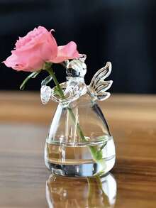 1pc Bohemian Style Angel Design Glass Vase, Modern Glass Vase Suitable For Fresh Or Artificial Flowers - Cylindrical Round Vase, Smooth Sides, Minimalist Wedding Centerpiece Decor, Coffee Table & Dining Table Decor - Decorative Glass Flower Pot, Transparent Hanging Planter, Wedding Party Home Decor Pedestal Vase - A - View 9