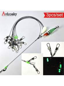 Avlcoaky 3pcs/Set 20cm Luminous Beads Swivel Snap Connector For Octopus Cuttlefish Sea Saltwater Tackle Squid Fishing Leader Rig With - Multicolor - View 1