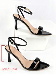 New Arrival Women's Fashionable Elegant Pointed Toe Slip-On High Heel Sandals, Adjustable Buckle Closure, Multiple Colors For Summer, White High Heels, Black High Heel Sandals, Strap Sandals, Women's High Heels, Pointed Toe Thin Heel Pumps, Solid Color Sandals, White Women's High Heel Sandals - Black - View 9