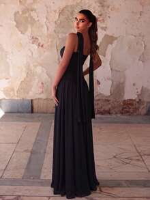 Faeriesty Women's Evening Dress, Wide Strap, A-Line Silhouette, Suitable For Attending Galas, New Year's Eve, Holiday Parties, And Black-Tie Dinners Party Wedding - Black - View 2