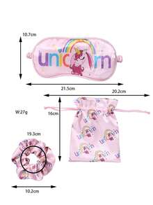 1pc Scrunchie, 1pc Eye Mask, 1pc Storage Pouch - Polyester Fabric Unicorn Printed Cute Hair Accessory Set For Daily Use - Multicolor - View 6