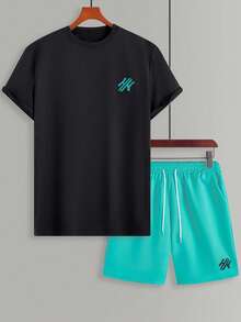 Homme Men's Summer Casual Print Round Neck Short Sleeve T-Shirt Men Summer Outfits  Men Summer Clothes Men T Shirt - 黑頂 - 查看 2