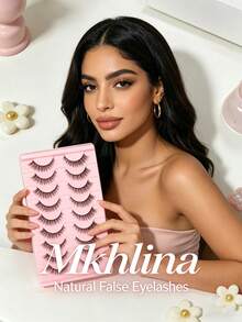 10对MKHLINA自然款假睫毛，手工制作整条假睫毛，采用优质柔软睫毛纤维，适合日常佩戴和派对场合，适合初学者。 - 黑色 - 查看 9
