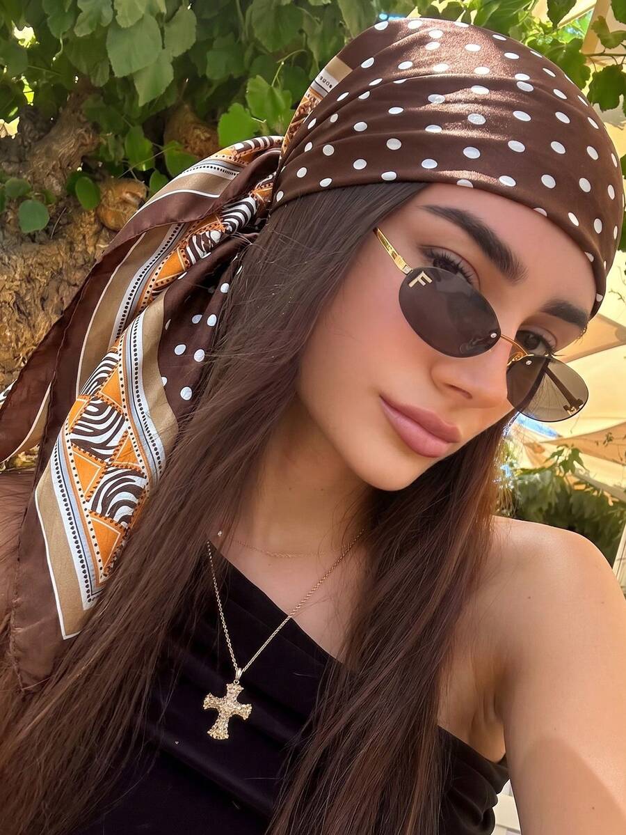 1 chiếc khăn bandana nữ kiểu Bohemian cổ điển in họa tiết hoa cung đình, khăn choàng/khăn quàng cổ đa năng thời trang để chống nắng, thích hợp cho trang phục thường ngày vào mùa xuân/hè, vật dụng cần thiết khi đi du lịch, khăn tắm biển. - màu nâu - Xem 1