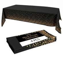 8/6/4/2 Pack Black Base Rose Gold & Silver Dot Disposable Plastic Tablecloth 54"X108", Waterproof Rectangular Table Cover For Wedding & Party - Black Background With Gold Dots - View 12