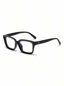 1 pièce Lunettes unisexes carrées Y2K mignonnes à verres plats rétro pour usage quotidien - noir brillant - Voir 5