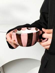1pc New Retro Underglaze Painted Striped Ceramic Mug, High-Quality Coffee Cup, Afternoon Tea Cup, Breakfast Milk Cup, Office Latte Cup, Flower Tea Cup, Suitable As A Gift For Colleagues, Friends, Girlfriends, Couples, Holiday Gifts - Multicolor - View 5