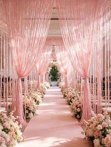 1/2/4/6pcs Pink Macaron Baby Shower Backdrop Curtain, Gender Reveal Party Decoration Hanging Curtain, 1st Birthday Girl Party Room Decor, Gender Reveal Wedding Birthday Photo Booth Props, Birthday Hanging Decor, Baby Shower Decor, Gender Reveal Decor, Teething Party Decor, My First Tooth - Maca Pink - View 6