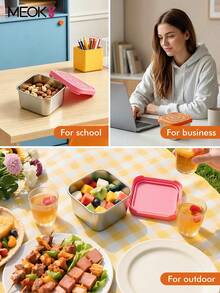 Meoky 3pcs 8oz Stainless Steel Airtight Food Storage Containers With Silicone Lids, Leak-Proof Small Food Storage Boxes, Reusable Metal Lunch Boxes For Snacks, Meal Prep, Travel, Picnic - Orange*3-piece Set - View 9