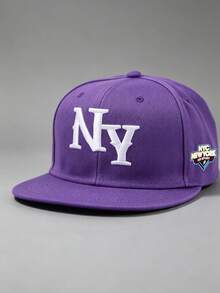 1 Pc ManEmbroidered NY Flat Brim Baseball Cap Adjustable Suitable For Spring And Autumn Travel Beach Vacation - Multicolor - View 9