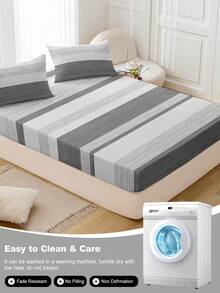 1pc Line Pattern Printed Bedsheet, Soft & Comfortable Bedroom Mattress Protector Cover, Machine Washable, Perfect Holiday Gift, Suitable For All Seasons, Room Decor - Multicolor - View 7