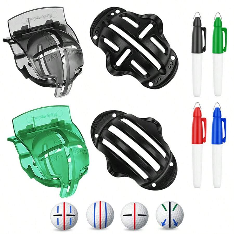 FINGER TEN Pacote com 8 Marcadores de Bola de Golfe de Precisão, Acessórios de Golfe Aprimorados, 4 Estênceis de Marcação de Bola de Golfe e 4 Cores de Marcadores de Bola de Golfe, Ferramenta de Marcação de Linha de Bola de Golfe, Ferramenta de Alinhamento e Identificação de Bola de Golfe - Multicolorido - Visão 1