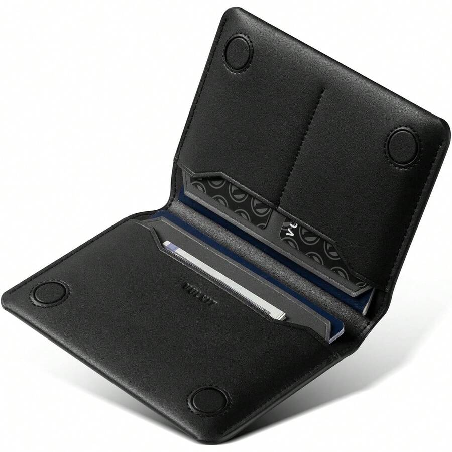 Porta Pasaporte Minimalista con Bloqueo de , Cartera de Viaje de Cuero para Hombre y Mujer, Cierre Magnético - Café exprés - Ver 1