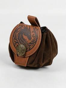 Medieval Renaissance PU Leather Coin Purse Waist Bag, Portable Drawstring Pouch, Suitable As Vintage Belt Bag Accessory For LARP, Renaissance Market, Renaissance Festival, Halloween Costume - A - View 5