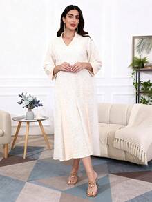 Đầm thêu đính sequin, đầm nữ Ả Rập màu hồng thanh lịch, áo choàng JALABIA màu hồng, áo choàng tay lửng 3/4 cho nữ, thời trang Xuân/Hè 2026 - Hồng - Xem 7