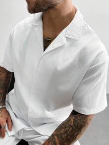 GloMan Men's Loose Fit Plus Size Short Sleeve Shirt And Drawstring Shorts 2-Piece Set, Summer/Autumn, Suitable For Beach Vacation, Casual Wear, Gift For Boyfriend/Husband - White - View 6