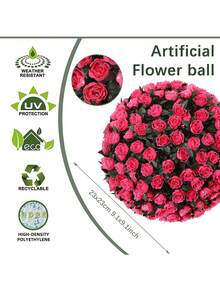 1pc Artificial Rose Ball, Available In Rose, White, Pink Colors, Sizes: 16cm(6.3in), 22cm(8.7in), Or 28cm(11in), Suitable For Wedding Decor, Party Favors, Artificial Grass Balls, Graduation Decor, Office/Living Room/Bedroom/Dining Room Decor, Party/Wedding/Garden Decor, Home Decor, School/Dorm Decor - Hot Pink - View 13